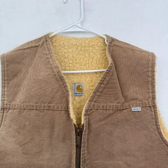 Vintage Carhartt Arctic Vest Mens XL Brown Sherpa Line Made In USA 6SV 90s - Picture 2 of 12